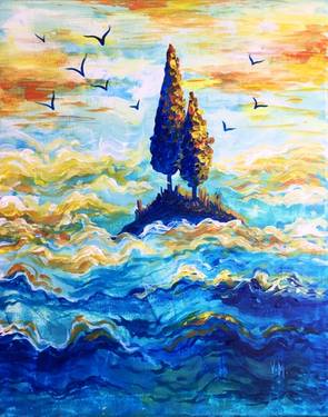 Orange Sunset Seascape — Painting