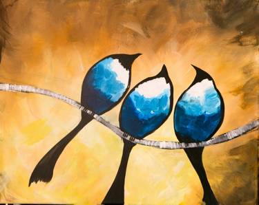 Three Birds on a Branch — Painting