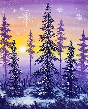 Sunday Winter Forest Sunset — Painting