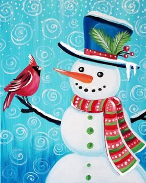 Snowman and Cardinal — Painting
