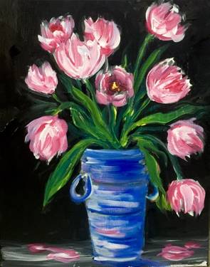 Impressionist Pink Tulips at Mtn. Mike's on Cleveland in SRosa — Painting