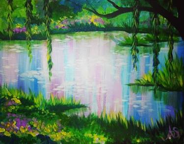 Impressionist spring lake — Painting