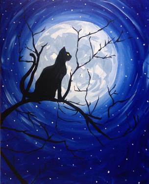 Black Cat Moonlight — Painting