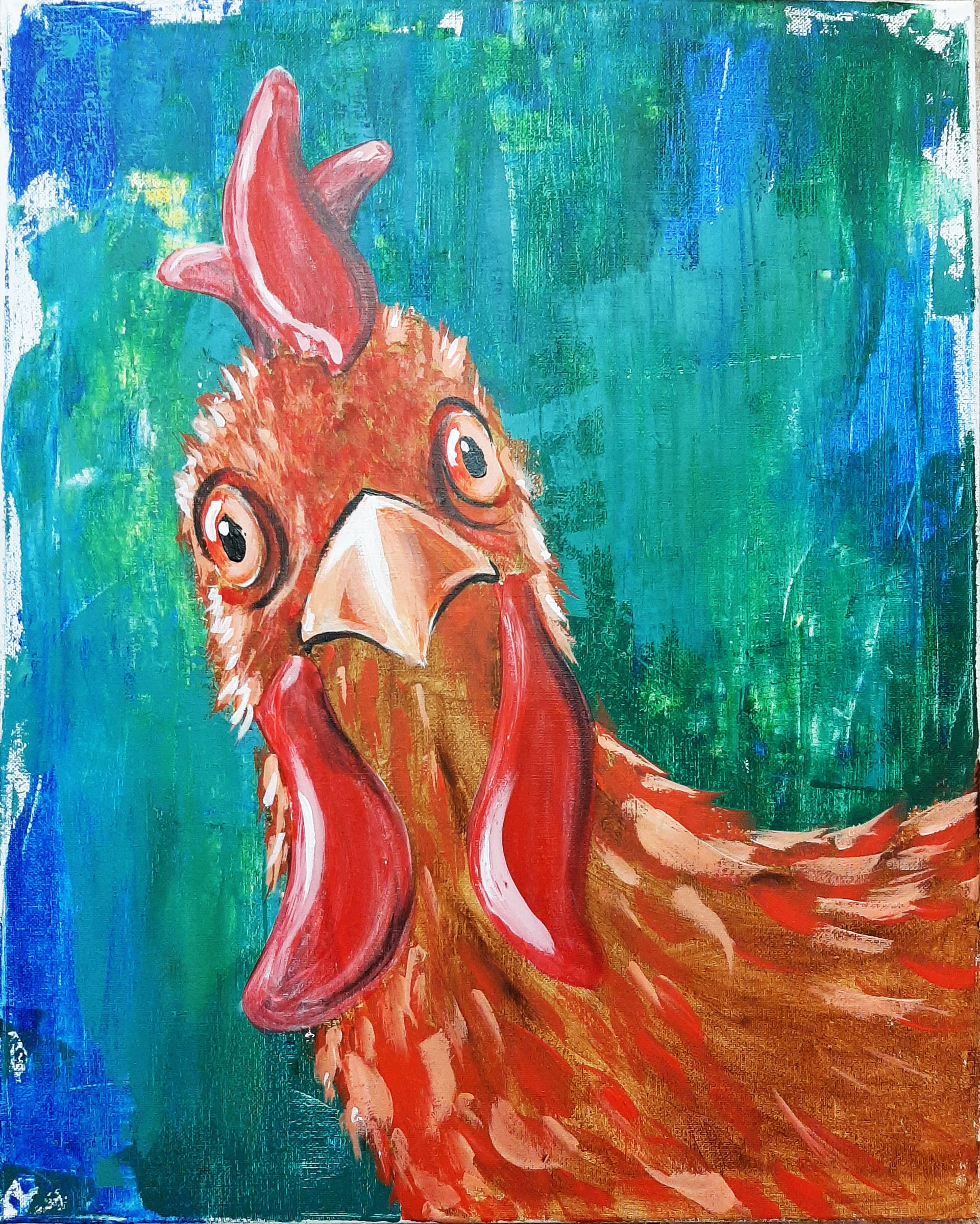 Curious chicken — Painting
