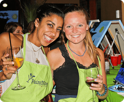 Paint and sip experience featuring paintings and group activities