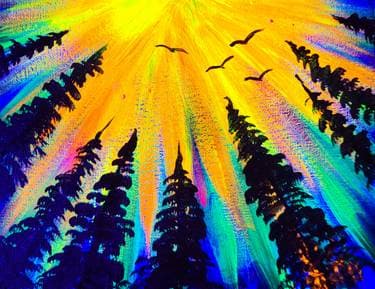 Glow in the Dark BLACKLIGHT Forest - Paint and sip event at Annies sur le Lac in Sainte-Anne-de-Bellevue, QC - PaintNite.com