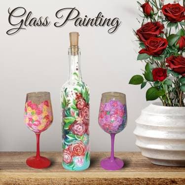 "Heart of Roses" CHOOSE: Wine Bottle OR Wine Glasses - Paint and sip event at Grafted Cellars Winery & Restaurant in Claremont, CA - PaintNite.com