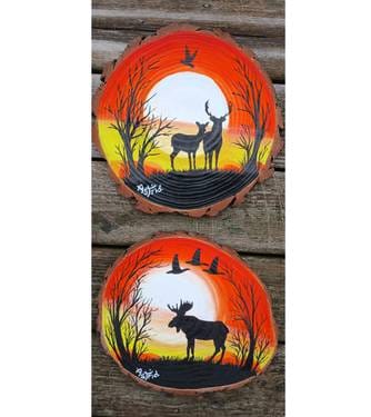 Woodland Silhouette on a Wood Round — Painting