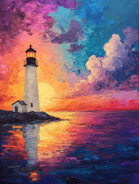 Rainbow Lighthouse Sunset by the Sea - Paint and sip event at CW Coop's in Barrie, ON - PaintNite.com