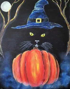 Black Cat in the Witch’s Hat — Painting
