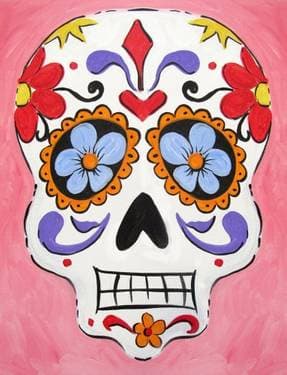 Flowered Calavera "Sugar Skull" - Paint and sip event at Kelly's Pub in Albuquerque, NM - PaintNite.com