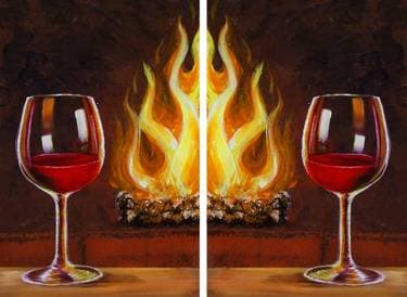 Wine By The Fireplace Partner Painting - Paint and sip event at The Pickle Barrel in Brampton, ON - PaintNite.com