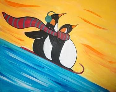 Penguins Snow Day Sledding - Paint and sip event at Aroma Restobar, Delta Hotel Saskatoon in Saskatoon, SK - PaintNite.com
