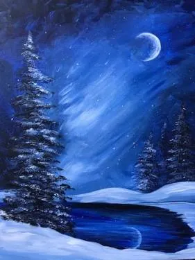 Saturday Snow Covered Pines — Painting