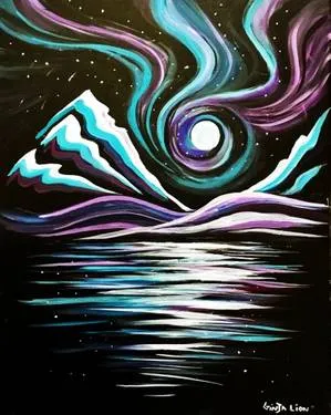 Aurora Moonlit Mountains at Mexicali Rosa's — Painting