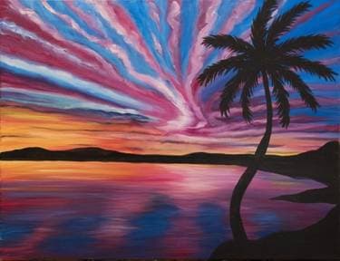 Vibrant Tropical Sunset Reflecting on the Ocean - Paint and sip event at Mountain Mike's Pizza in sa, CA - PaintNite.com