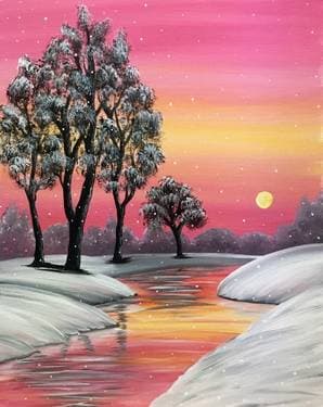 Snowfall at Amber Creek - Paint and sip event at Palooza Brewery & Gastropub in KENWOOD, CA - PaintNite.com