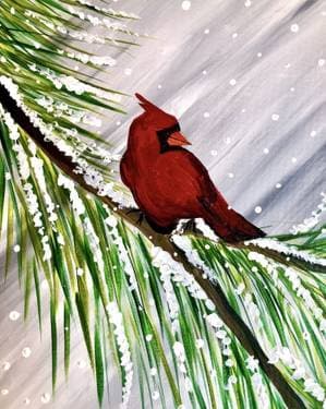 Winter Cardinal Visit - Paint and sip event at Kelseys Grandpark in MISSISSAUGA, ON - PaintNite.com