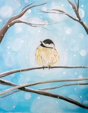 Chickadees Snowfall - Paint and sip event at Bertucci's Chelmsford in CHELMSFORD, MA - PaintNite.com