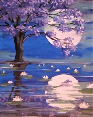 Lily Pond Under the Moonlight - Paint and sip event at Witchcraft Beer Market and Bistro in Maple Ridge, BC - PaintNite.com
