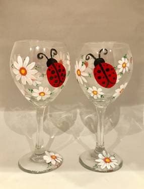 Ladybug Luck Wine Glasses - Paint and sip event at Enrico Winery in Mill Bay, BC - PaintNite.com