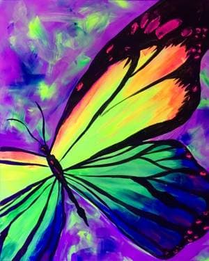 Butterfly Love BLACK LIGHT - Paint and sip event at The Rec Room in Winnipeg, MB - PaintNite.com