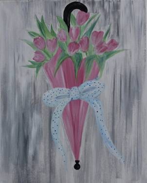 Saturday April Showers bring Pink Flowers — Painting