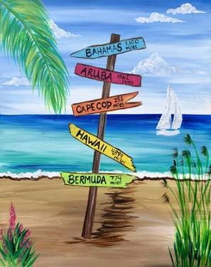 Beach Sign to Paradise - Paint and sip event at The Plank Pizza Co. Beer Parlor (Saddle Brook) #TeamTavarone in Saddle Brook, NJ - PaintNite.com