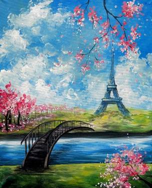 Bridge and Blossoms in Paris — Painting