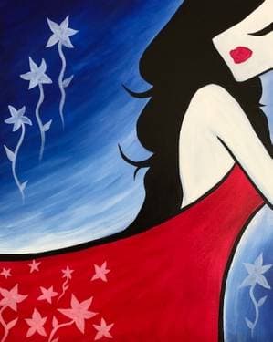 Backless Red Dress - Paint and sip event at Applebees in Chico, CA - PaintNite.com
