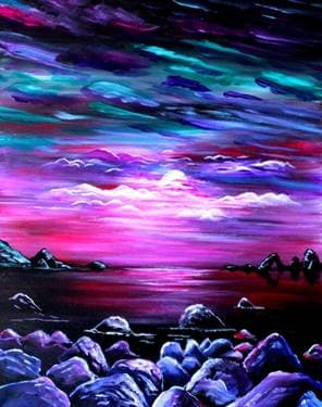 Moonlight on the Rocky Shore - Paint and sip event at Saffron's in Winnipeg, MB - PaintNite.com