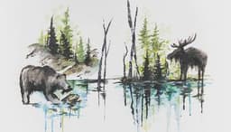 Claire The Bear Meets Bruce The Moose - Partner Painting thumbnail