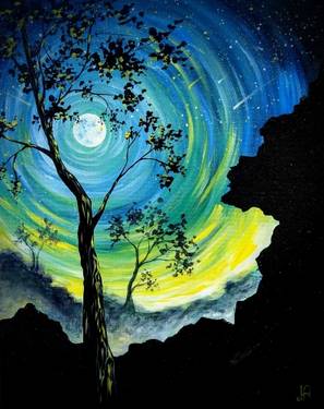 Teal Moonlit Tree — Painting