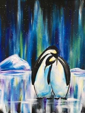 Penguin Northern Light Lovers - Paint and sip event at Moksa Brewing Company in Rocklin, CA - PaintNite.com