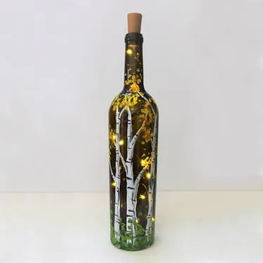 Falling for Birches Wine Bottle with Fairy Lights - Paint Nite event in Bayport, NY