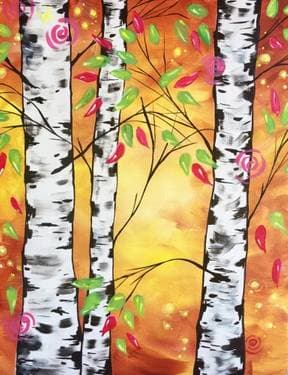 Autumn Birches' Be Blooming - Paint and sip event at Nu Kitchen (Worcester) in Worcester, MA - PaintNite.com