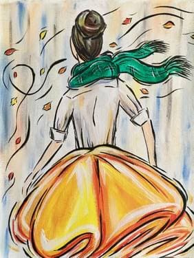 Girl on a Windy Autumn Day - Paint and sip event at 3 Amigos Boucherville in Boucherville, QC - PaintNite.com