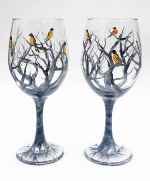 Orioles in the Branches Wine Glasses - Paint and sip event at Pub Fiction in Ancaster, ON - PaintNite.com