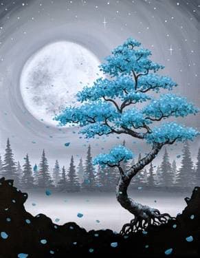 Teal Bonsai Among the Misty Pines - Paint and sip event at Turtle Jacks Etobicoke in Etobicoke, ON - PaintNite.com