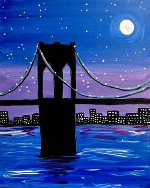 Easy Starry Brooklyn Bridge - Paint and sip event at Schnitzel Haus (Bay Ridge) in Brooklyn, NY - PaintNite.com