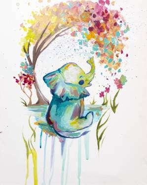 Splashing Rainbow Baby Elephant - Paint and sip event at CCC Private Event in downey, CA - PaintNite.com