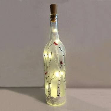 Wine Bottle Frosty Birches Twinkle Lights - Paint and sip event at Bowlero- Formerly Brunswick Zone (Deptford) in Deptford, NJ - PaintNite.com