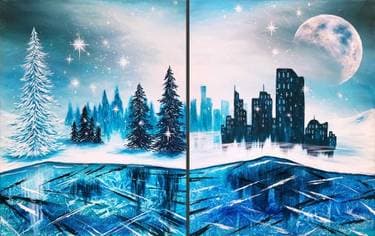Frozen Winter Lake Partner Painting - Paint and sip event at Renaissance Minneapolis Hotel: The Depot (Minneapolis, MN) in Minneapolis, MN - PaintNite.com