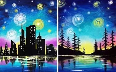 Starry Lake Sunset Partner Painting at Wild Wing Woodside Square — Painting