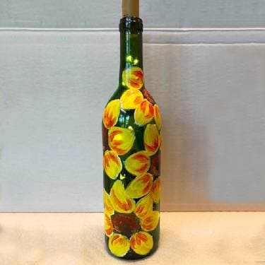 Wine Bottle Sunflower Twinkle Lights - Paint Nite event in LEXINGTON, MA