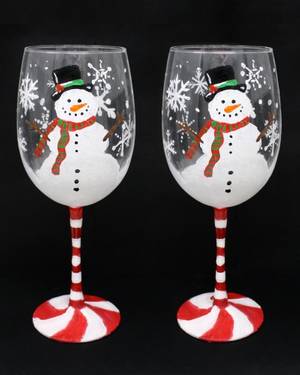 Happy Snowman Wine Glasses Paint Night — Painting