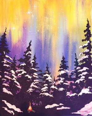 Tiny Winter Fire - Paint and sip event at Flower & Wolf in Calgary, AB - PaintNite.com