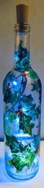 Holiday holly clear wine bottle with fairy lights - Paint Nite event in Lincoln, RI