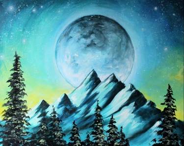 Shark Club - Cold Moonlit Mountain — Painting