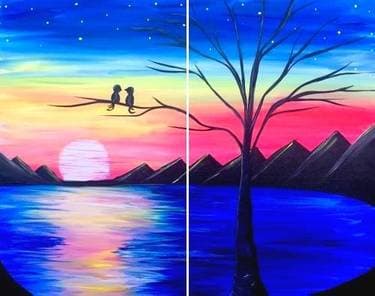 Rainbow Sunset Lovers Partner Painting - Paint and sip event at Club90 in Sandy , UT - PaintNite.com